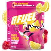 G Fuel Hype Sauce 2.0 tub front showing Raspberry Lemonade flavor for focused gaming energy