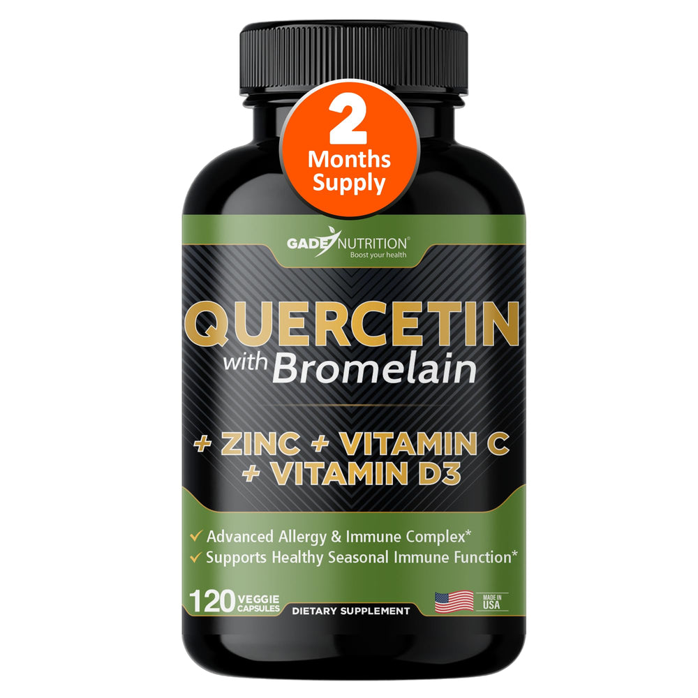 Gade Nutrition quercetin-bromelain bottle with capsules supports immune wellness.