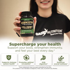 Gade quercetin capsules in hand illustrate daily immune support.