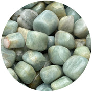 GAF Treasures Aquamarine tumbled stone closeup with polished sheen and soothing energy