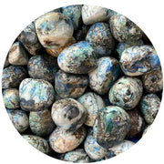 GAF TREASURES azurite malachite tumbled stones close-up for meditation and focus.
