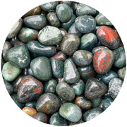 GAF TREASURES Bloodstone tumbled stones close-up for tactile focus and natural beauty