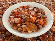 GAF TREASURES Carnelian chips close-up for crafting and decor.