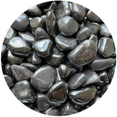 GAF TREASURES hematite tumbled stones closeup showing metallic luster ideal for jewelry making