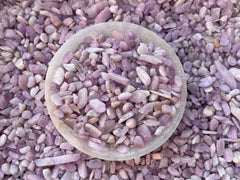GAF TREASURES crushed Kunzite mini crystals for bulk supply and crafting.