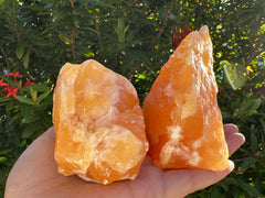 GAF TREASURES orange calcite rough stone for display and creative energy.
