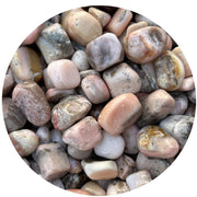 GAF Treasures Pink Opal tumbled stones close-up for meditation and calm focus.