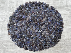 GAF Treasures Sapphire Chips pile; natural mini stones ideal for jewelry and crafts.