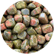 GAF TREASURES Unakite tumbled stones close-up highlighting natural banding for meditation
