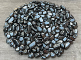 GAF TREASURES hematite large chips closeup shows natural color and smooth edges for crafts.