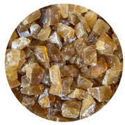 GAF TREASURES honey calcite rough closeup shows warm tones for decor