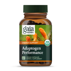 Gaia Herbs Adaptogen Performance Mushrooms bottle for natural energy support
