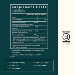 Gaia Herbs Adrenal Health Jumpstart label front detail highlights gluten-free vegan formula