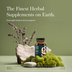 Pouring Gaia Herbs Adrenal Health Nightly Restore capsules for convenient nightly use.