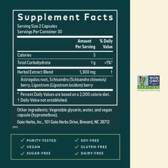 Gaia Herbs capsule detail showing liquid phyto-cap texture and easy-to-swallow vegan shell
