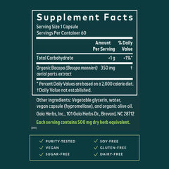 Gaia Herbs Bacopa bottle label detail shows caffeine-free formula