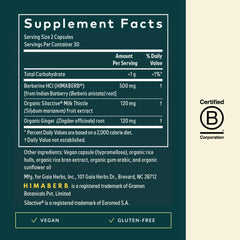 Gaia Herbs Berberine Milk Thistle label highlights key ingredients.