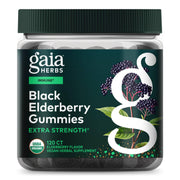 Gaia Herbs Black Elderberry gummies bottle showing 120 gummies for daily immune support
