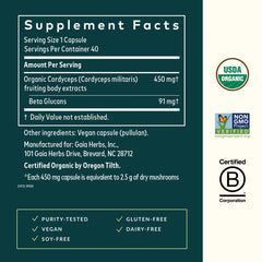 Gaia Herbs Cordyceps vegan liquid capsules for easy daily use