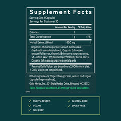 Ingredients panel on Gaia Herbs Echinacea Goldenseal packaging