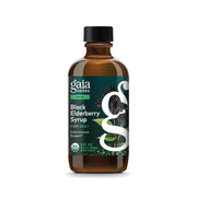 Gaia Herbs GaiaKids Black Elderberry Syrup bottle designed for kids' immune support.