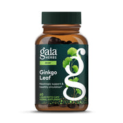 Gaia Herbs Ginkgo Leaf bottle front with 60 vegan capsules for daily brain support.