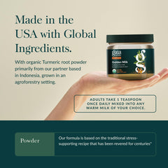 Gaia Herbs Golden Milk black pepper dust adds warm bite.