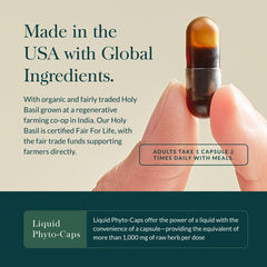 Gaia Herbs Holy Basil bottle on a clean surface for easy daily use