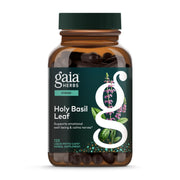 Gaia Herbs Holy Basil Leaf bottle with vegan capsules for daily support