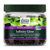 Gaia Herbs Infinity Glow bottle close-up highlighting skincare support