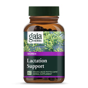 Gaia Herbs Lactation Support bottle with label for convenient nursing help.