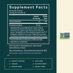 Gaia Herbs Male Libido label front emphasizing vegan formula and natural ingredients.