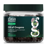 Gaia Herbs Oil of Oregano bottle highlights durable packaging for immune support.