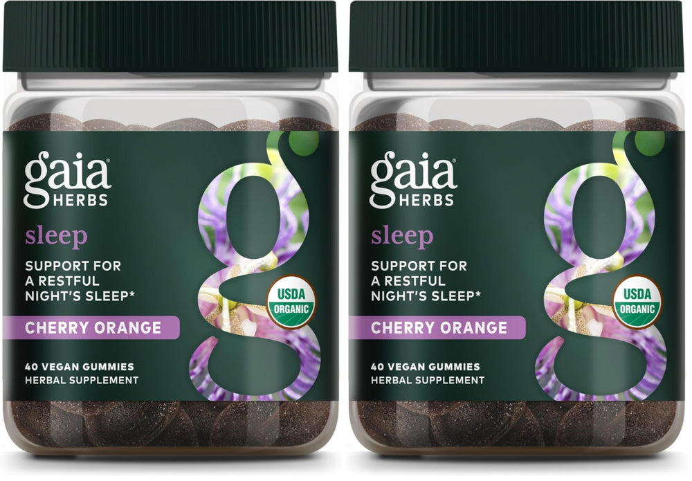 Gaia Herbs Organic Sleep Gummies front pack highlighting plant-powered sleep support