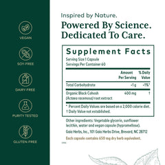 GAIA HERBS PRO black cohosh pro label closeup highlighting root extract