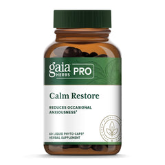 GAIA Herbs PRO Calm Restore bottle front highlighting calm support for daily ease.
