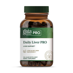 GAIA Herbs PRO Daily Liver Pro bottle front highlights milk thistle and turmeric for daily support
