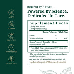 Gaia Herbs Pro Fenugreek capsules close-up highlight convenient daily dosage.