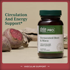 GAIA Herbs PRO label detail; fermented beet for bioavailability.