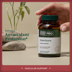 Gaia Herbs Pro Hawthorn berries image emphasizes natural antioxidant-rich fruit for daily wellness