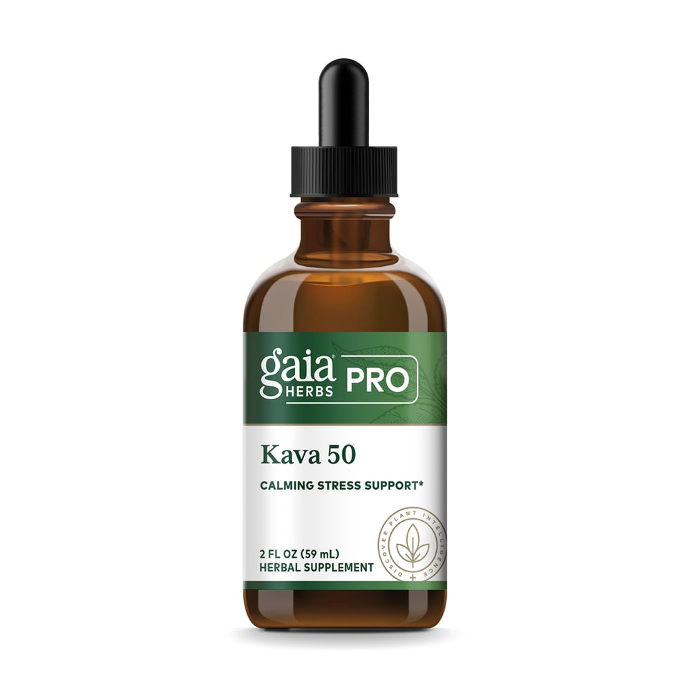Gaia Herbs PRO Kava 50 bottle front highlighting calming support
