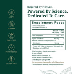 Close-up of Gaia Herbs PRO Lion's Mane capsules highlighting potency.