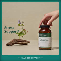 Close-up of Gaia Herbs PRO Magnesium Glycinate capsules per serving.