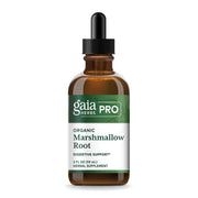 GAIA HERBS PRO Marshmallow Root bottle label shows organic ingredients for digestive support.