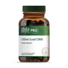 Gaia Herbs PRO Olive Leaf 1360 bottle with label, supports immune system health.