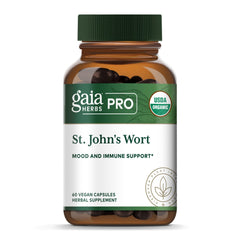 Gaia Herbs Pro St. John's Wort bottle label emphasizing quality for daily balance.