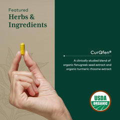 Gaia Herbs PRO Turmeric Fenugreek Complex bottle on packaging display for organic wellness