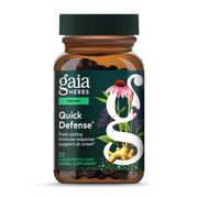 Gaia Herbs Quick Defense bottle displaying its fast-acting immune support capsules