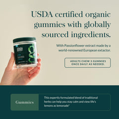 Gaia Herbs Relax Gummies bottle pouring to suggest convenient daily use.