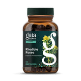 Gaia Herbs Rhodiola Rosea bottle for stress support on a shelf.